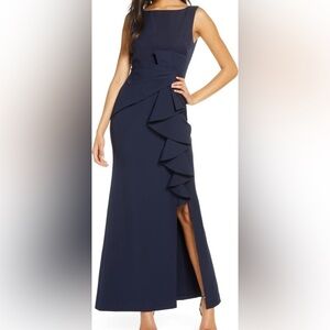 New Eliza J Ruffle Front Gown navy blue Size 4